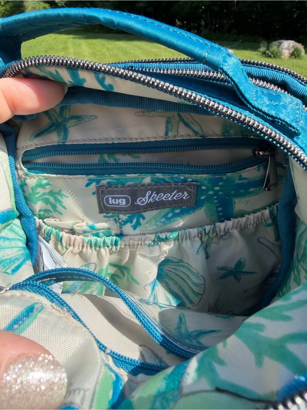 Lug Skeeter RFID Crossbody Bag Teal Blue Quilted Organizer Travel Purse